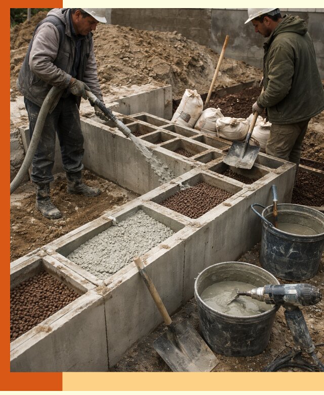 Заполнение полостей фундамента в Златоусте герметичным утеплением и повышением прочности